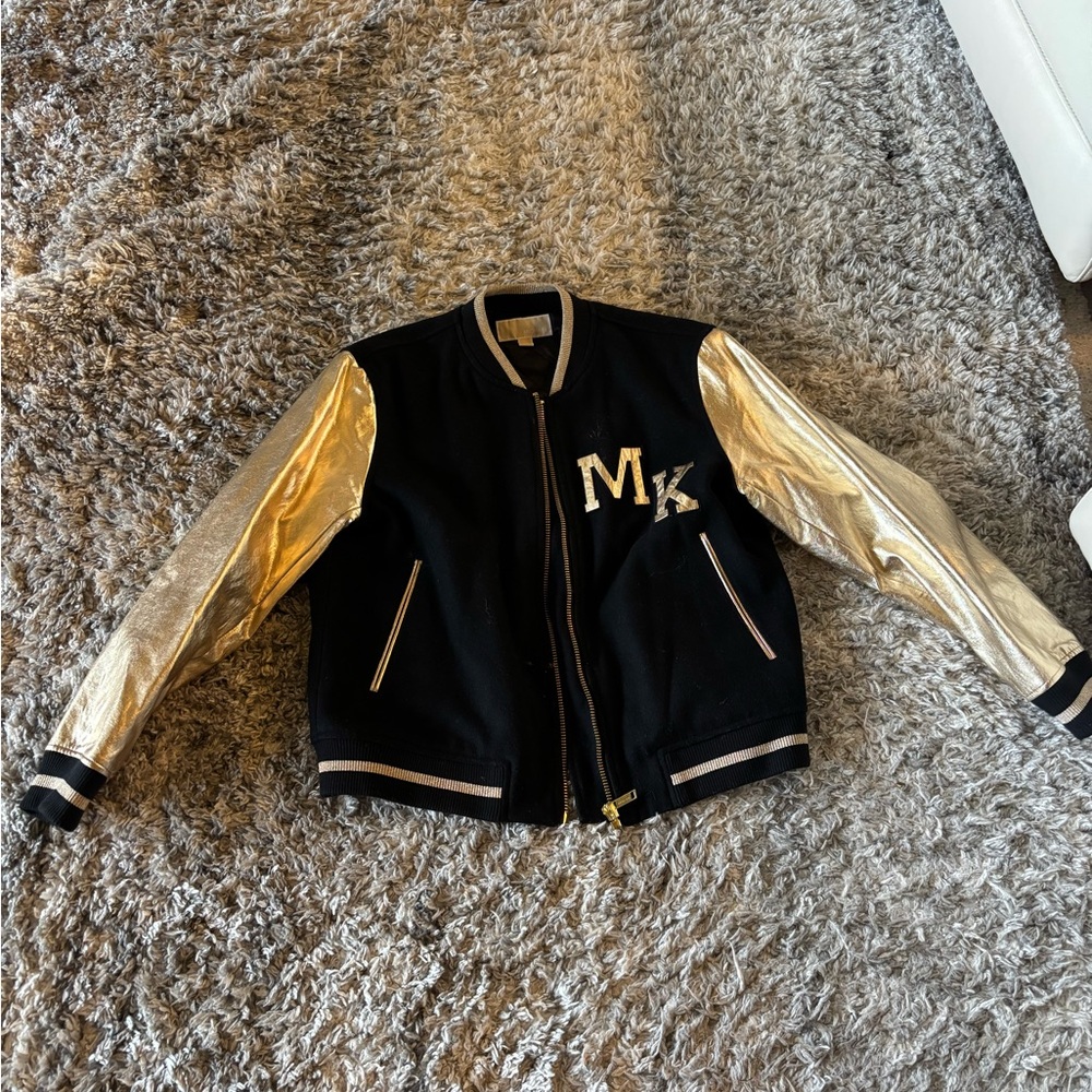 MICHAEL Michael Kors Varsity Jacket with Black and Gold Accents